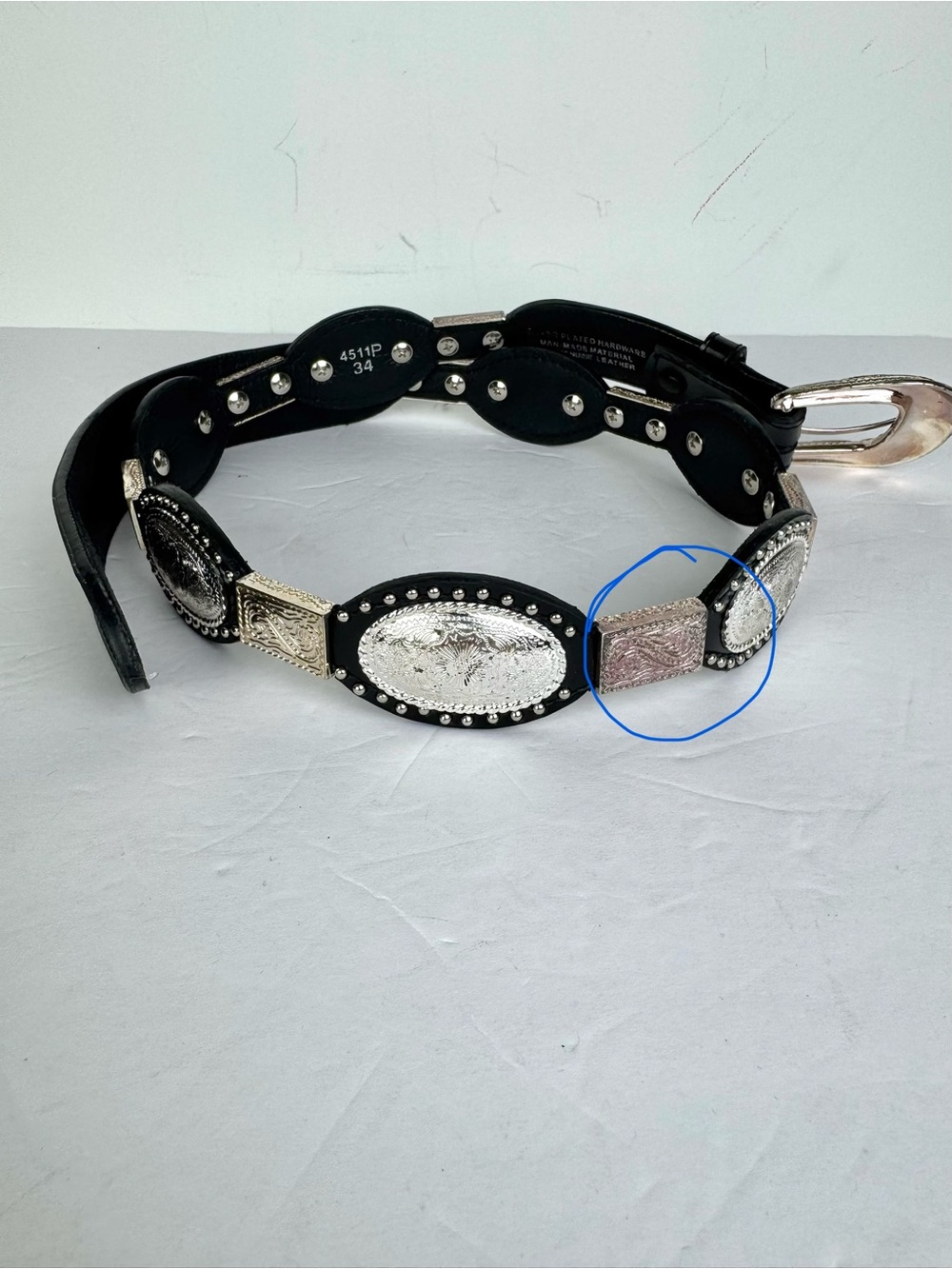 Leather Belt with Silver Plated Western Hardware Size 34” Women’s - Picture 12 of 12
